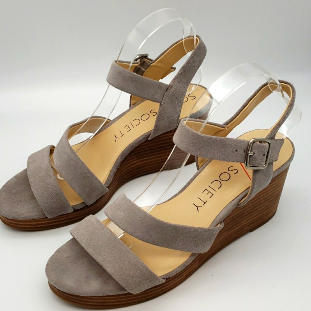 Sole Society Charvi Wedge Sandal Size 9M in Gray 3" Stacked Heel